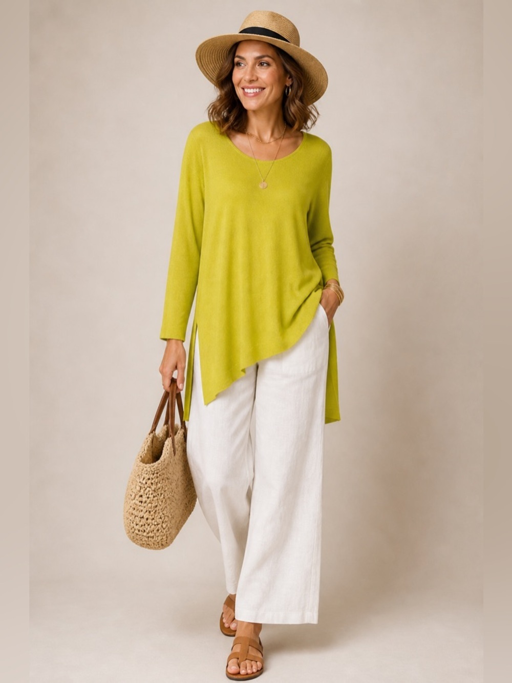 Eileen Fisher Fine Tencel Alpaca Scoop Neck Sweater Tunic Top Fern PP/PTP 2P-4P